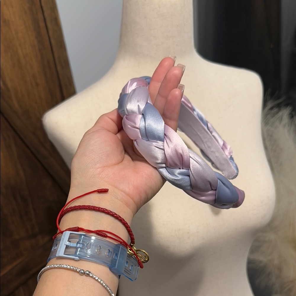 Braided Satin Headband - Pink and Blue